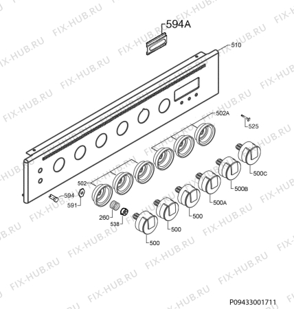 Взрыв-схема плиты (духовки) Electrolux EKM603501X - Схема узла Command panel 037